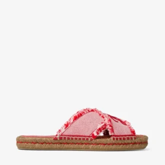 Aciel platte sandaal in rubyrood Mix van platte sandaaltjes van gerafeld canvas met spikkels