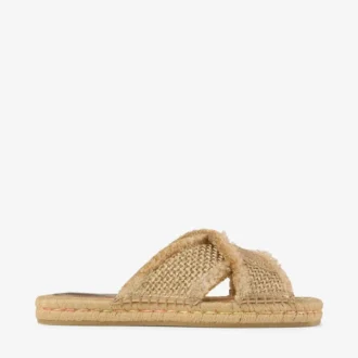 Aciel-sandaal Platte sandalen van geweven goudkleurige stof