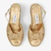 Aella Wedge 60 Gouden raffia sandalen met sleehak