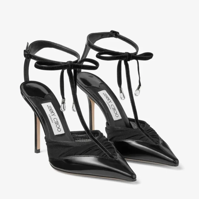 Afia Mesh 100 Zwarte Spazzolato en gerimpelde tule pumps Afia Mesh 100 Zwarte Spazzolato en gerimpelde tule pumps