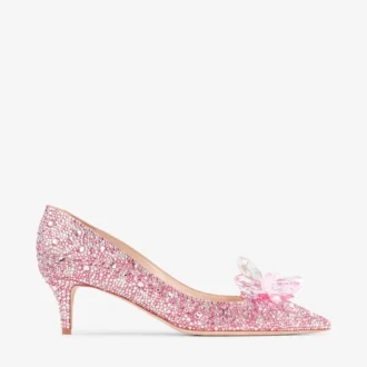 Allure pumps met puntige neus, bekleed met roze suède en kristallen