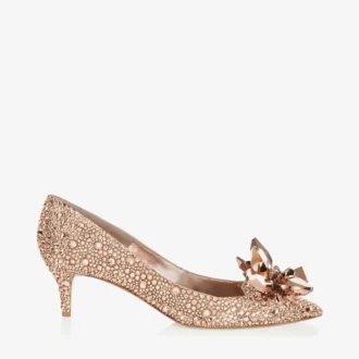 Allure roségouden pumps met puntige neus bedekt met kristallen