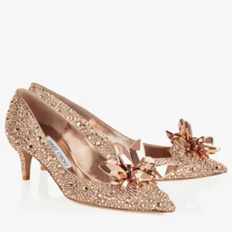 Allure roségouden pumps met puntige neus bedekt met kristallen