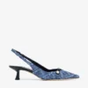 Amita 45 marineblauwe slingbacks van denim met kruispatroon en lakleer Amita 45 marineblauwe slingbacks van denim met kruispatroon en lakleer