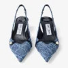 Amita 45 marineblauwe slingbacks van denim met kruispatroon en lakleer Amita 45 marineblauwe slingbacks van denim met kruispatroon en lakleer