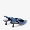 Amita 45 marineblauwe slingbacks van denim met kruispatroon en lakleer Amita 45 marineblauwe slingbacks van denim met kruispatroon en lakleer