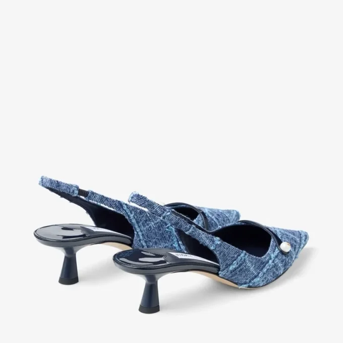 Amita 45 marineblauwe slingbacks van denim met kruispatroon en lakleer Amita 45 marineblauwe slingbacks van denim met kruispatroon en lakleer