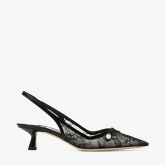 Amita 45 Zwarte Jimmy Choo-pumps van kant en spazzolato