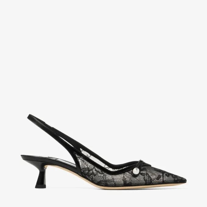 Amita 45 Zwarte Jimmy Choo-pumps van kant en spazzolato Amita 45 Zwarte Jimmy Choo-pumps van kant en spazzolato