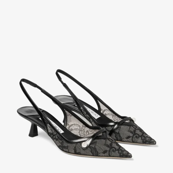 Amita 45 Zwarte Jimmy Choo-pumps van kant en spazzolato Amita 45 Zwarte Jimmy Choo-pumps van kant en spazzolato