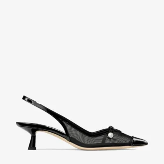Amita 45 zwarte lakleren en mesh slingbacks
