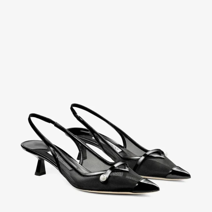 Amita 45 zwarte lakleren en mesh slingbacks Amita 45 zwarte lakleren en mesh slingbacks