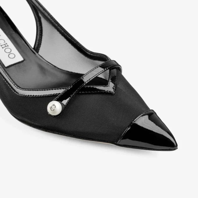 Amita 45 zwarte lakleren en mesh slingbacks Amita 45 zwarte lakleren en mesh slingbacks