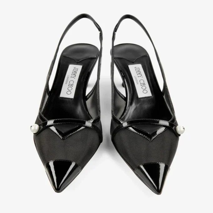 Amita 45 zwarte lakleren en mesh slingbacks Amita 45 zwarte lakleren en mesh slingbacks