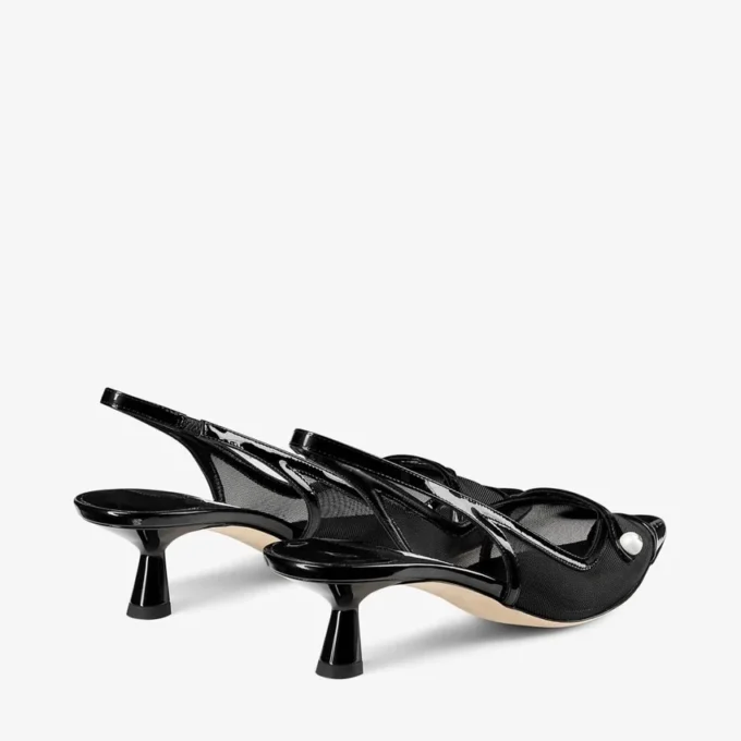 Amita 45 zwarte lakleren en mesh slingbacks Amita 45 zwarte lakleren en mesh slingbacks