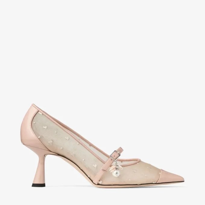 Aren Pump 65 Macaron-leren pumps met hartjesprint en parelbedeltje Aren Pump 65 Macaron-leren pumps met hartjesprint en parelbedeltje