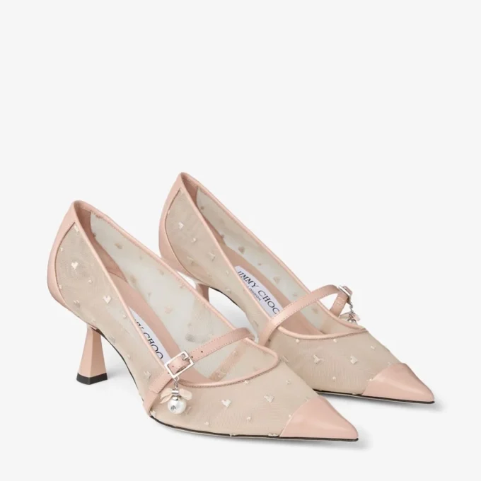 Aren Pump 65 Macaron-leren pumps met hartjesprint en parelbedeltje Aren Pump 65 Macaron-leren pumps met hartjesprint en parelbedeltje