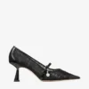 Aren Pump 65 Zwarte Spazzolato en hartvormige mesh pumps met parelbedeltje Aren Pump 65 Zwarte Spazzolato en hartvormige mesh pumps met parelbedeltje