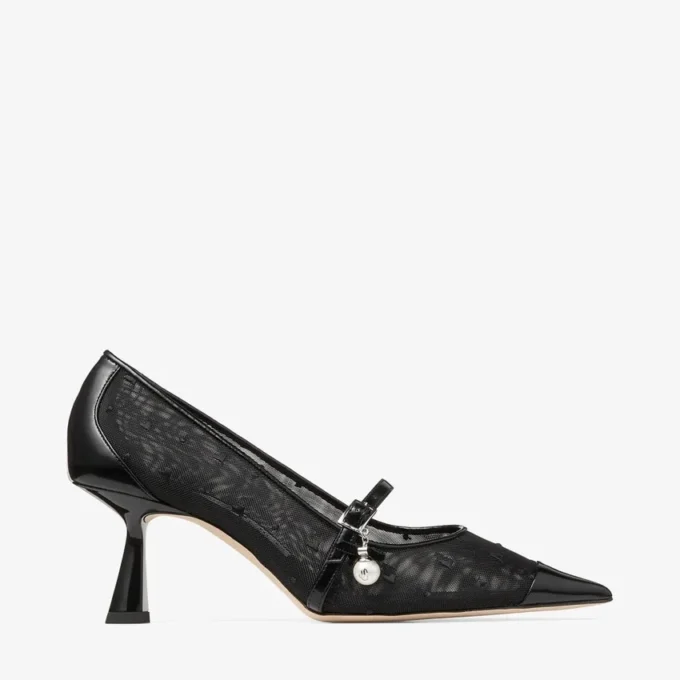 Aren Pump 65 Zwarte Spazzolato en hartvormige mesh pumps met parelbedeltje Aren Pump 65 Zwarte Spazzolato en hartvormige mesh pumps met parelbedeltje
