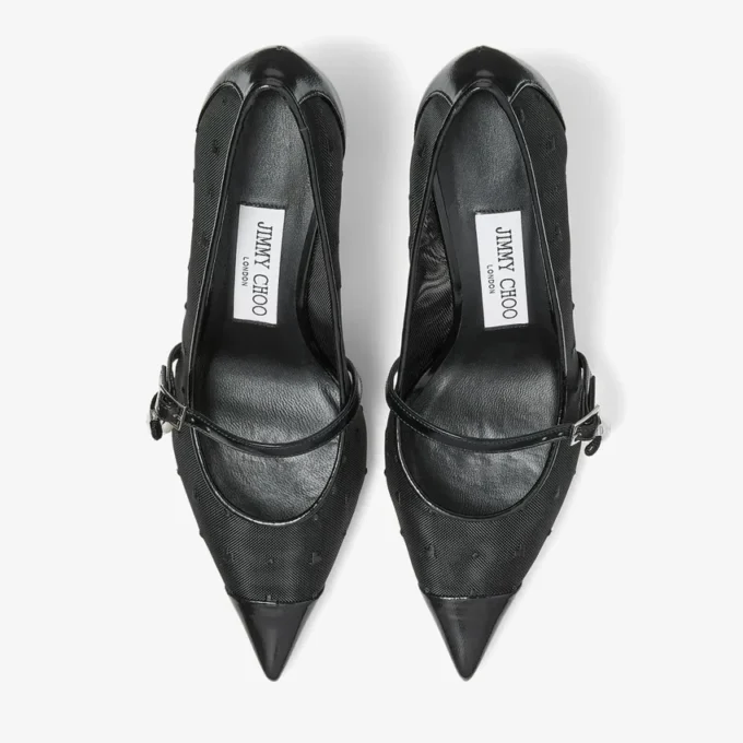 Aren Pump 65 Zwarte Spazzolato en hartvormige mesh pumps met parelbedeltje Aren Pump 65 Zwarte Spazzolato en hartvormige mesh pumps met parelbedeltje