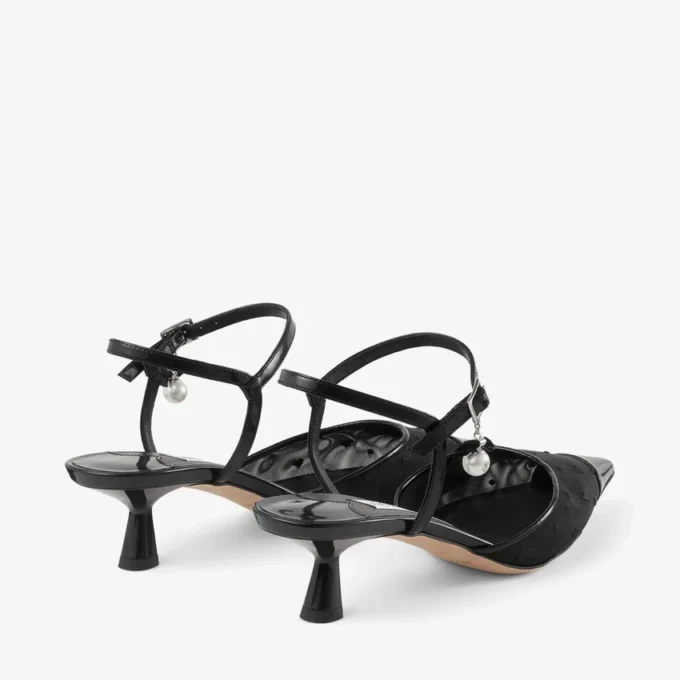 Aren Slingback 45 Zwarte spazzolato en hartvormige mesh slingbacks met parelbedeltje Aren Slingback 45 Zwarte spazzolato en hartvormige mesh slingbacks met parelbedeltje