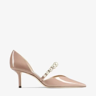 Aurelie 65 Balletroze lakleren pumps met spitse neus en parelversiering