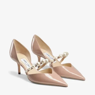 Aurelie 65 Balletroze lakleren pumps met spitse neus en parelversiering