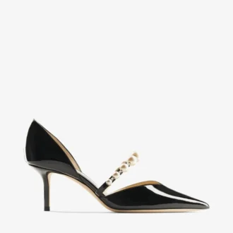 Aurelie 65 Zwarte lakleren pumps met spitse neus en parelversiering