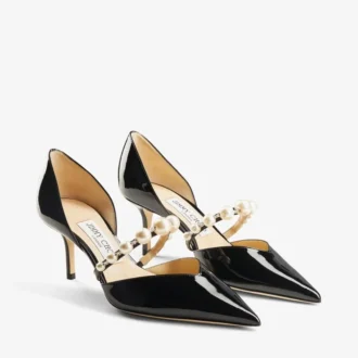 Aurelie 65 Zwarte lakleren pumps met spitse neus en parelversiering