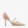 Aurelie 85 Balletroze lakleren pumps met spitse neus en parelversiering Aurelie 85 Balletroze lakleren pumps met spitse neus en parelversiering