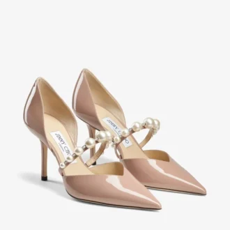 Aurelie 85 Balletroze lakleren pumps met spitse neus en parelversiering