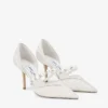 Aurelie 85 ivoorkleurige jimmy choo-pumps van kant met parelversiering Aurelie 85 ivoorkleurige jimmy choo-pumps van kant met parelversiering