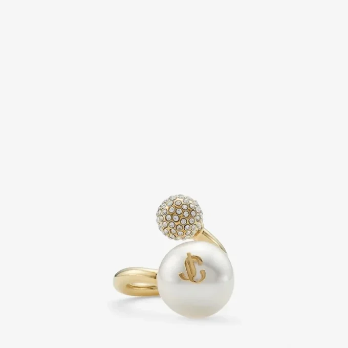 Auri-ring Ring van metaal met gouden afwerking, parel en kristallen