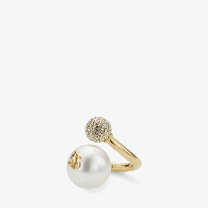 Auri-ring Ring van metaal met gouden afwerking, parel en kristallen