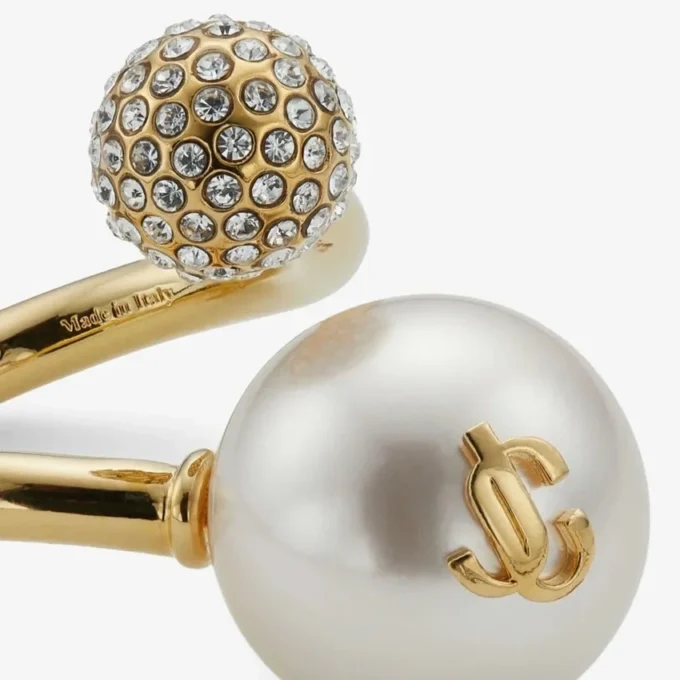Auri-ring Ring van metaal met gouden afwerking, parel en kristallen
