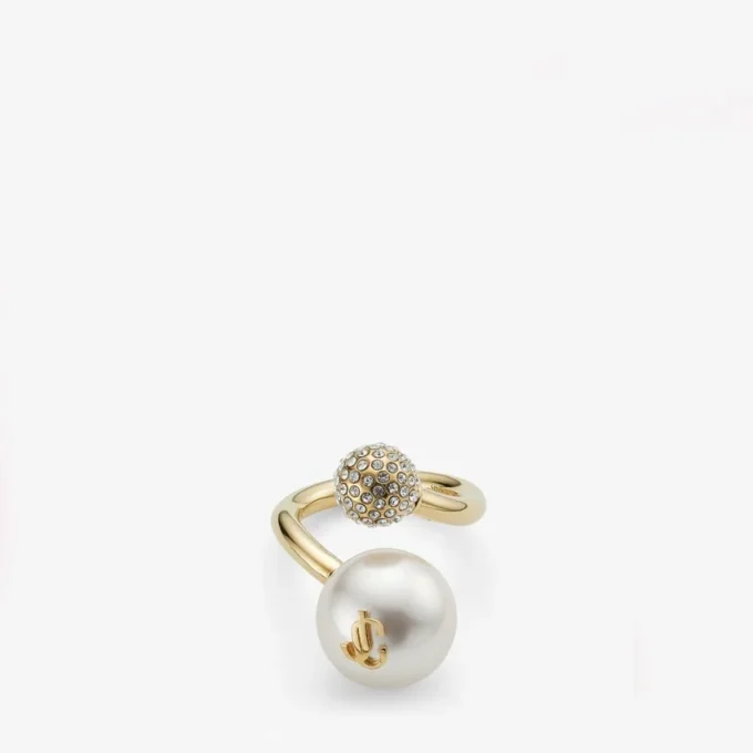 Auri-ring Ring van metaal met gouden afwerking, parel en kristallen