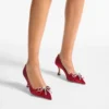 Auria 70 robijnrode satijnen pumps met satijnen strik met kristallen Auria 70 robijnrode satijnen pumps met satijnen strik met kristallen