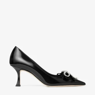 Auria 70 Zwarte zachte Spazzolato-pumps met fluwelen en kristallen strik