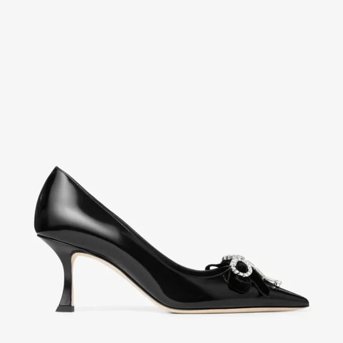 Auria 70 Zwarte zachte Spazzolato-pumps met fluwelen en kristallen strik Auria 70 Zwarte zachte Spazzolato-pumps met fluwelen en kristallen strik
