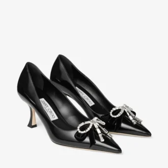 Auria 70 Zwarte zachte Spazzolato-pumps met fluwelen en kristallen strik