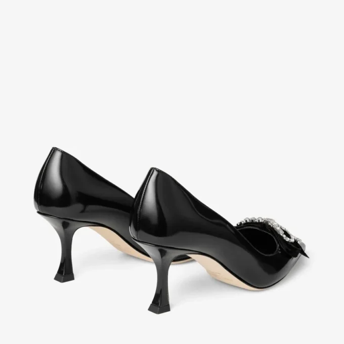 Auria 70 Zwarte zachte Spazzolato-pumps met fluwelen en kristallen strik Auria 70 Zwarte zachte Spazzolato-pumps met fluwelen en kristallen strik