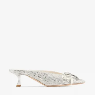 Auria Mule 50 Ivoor Satijn en Princess Crystal Hotfix Mules met strikversiering