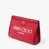 Avenue London Pouch Ruby Red en Light Gold geborduurde raffia en leren tasje