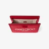 Avenue London Pouch Ruby Red en Light Gold geborduurde raffia en leren tasje