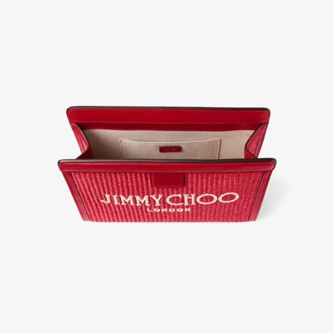 Avenue London Pouch Ruby Red en Light Gold geborduurde raffia en leren tasje