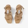 Ayla 110 Cappuccino Nappaleer en met bloemen geweven raffia sleehakken