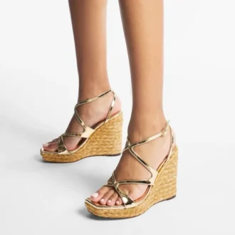 Ayla 110 Goudkleurig metallic leren sleehak