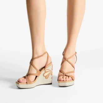 Ayla 110 Toffee en naturel mix suède en nappaleer sleehakken met fijne raffia