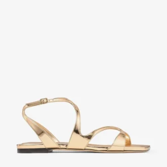 Ayla platte sandalen van goudkleurig metallic leer