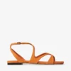 Ayla platte sandalen van suède in zonsondergangoranje